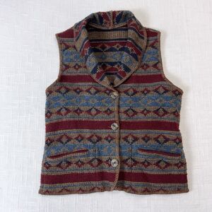 90s Woolrich Aztec Southwestern Shawl Collar Sweater Vest Womens M Vtg Wool